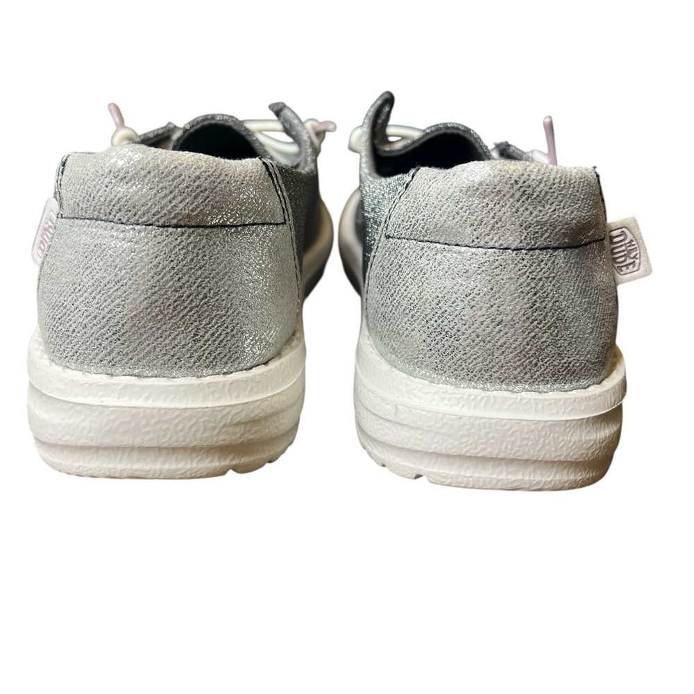 Hey Dude Wendy Metallic Charcoal Grey Youth Size 2 Lace Up Moccasin New - Picture 6 of 9